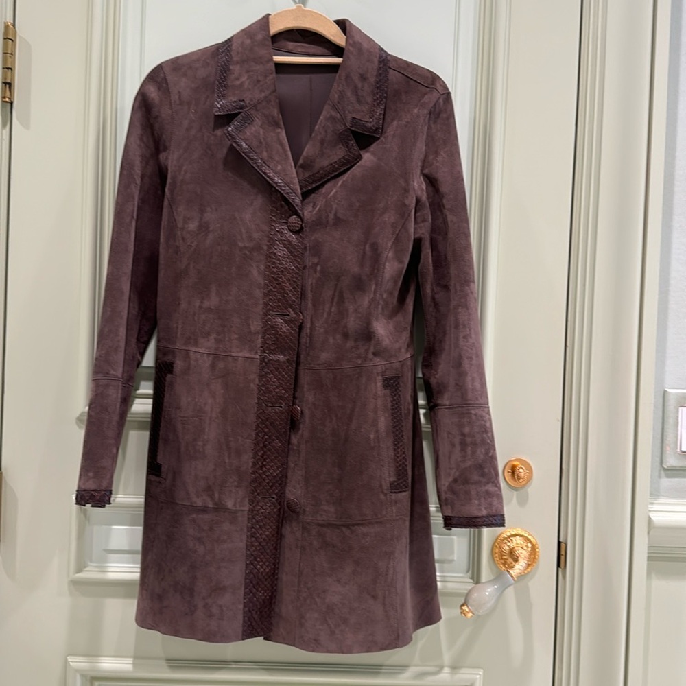 Lightweight, brown suede, and leather jacket